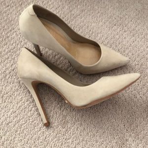 Nude suede Schutz heels